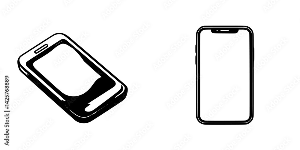Poster black icons of a smartphone displayed in a simple artistic style on a white background