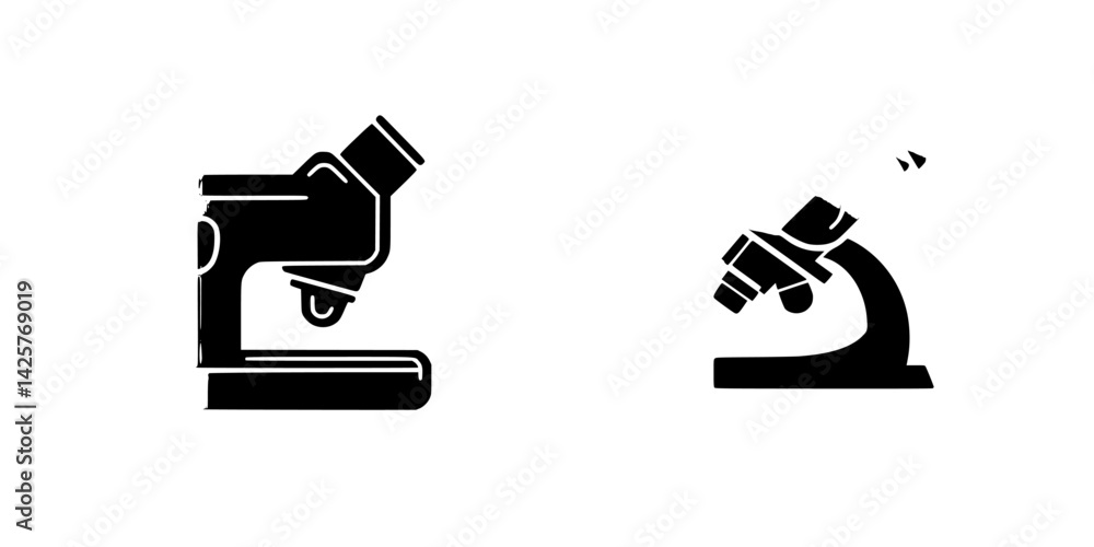Poster black icons representing different types of microscopes on a simple white background