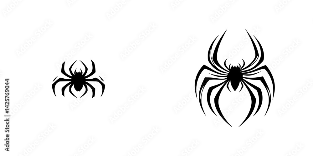 Poster black spider icons showcasing different sizes for design use in various contexts