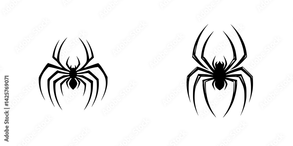 Aufkleber set of black spider icons designed for digital use, featuring intricate details suitable for various