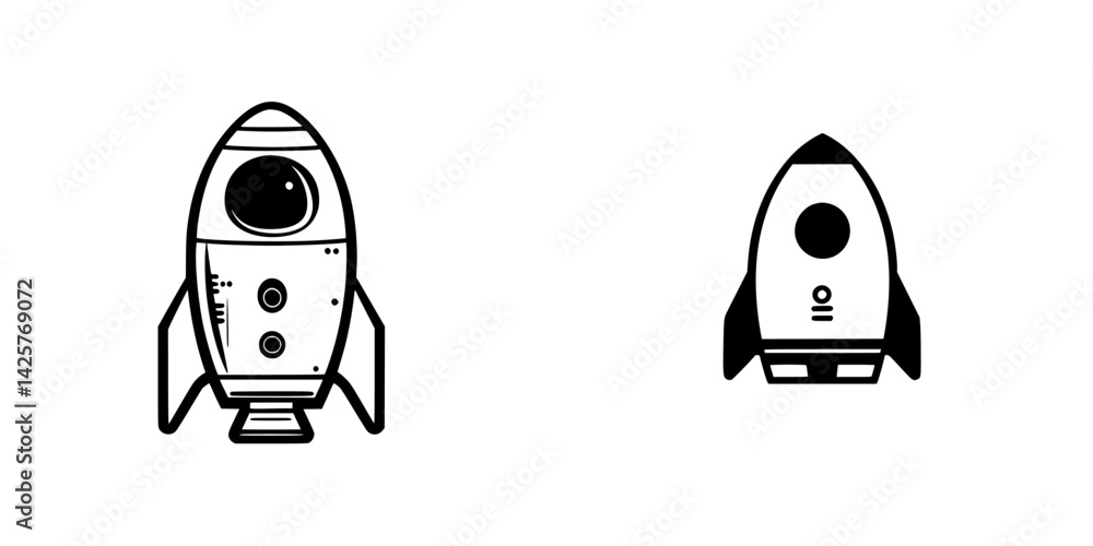 Aufkleber black icon set featuring simple rocket illustrations designed for creative projects and digital appl