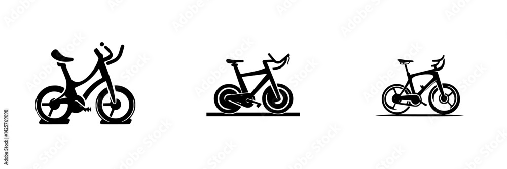 Poster set of black bicycle icons representing various styles and design elements for graphic use