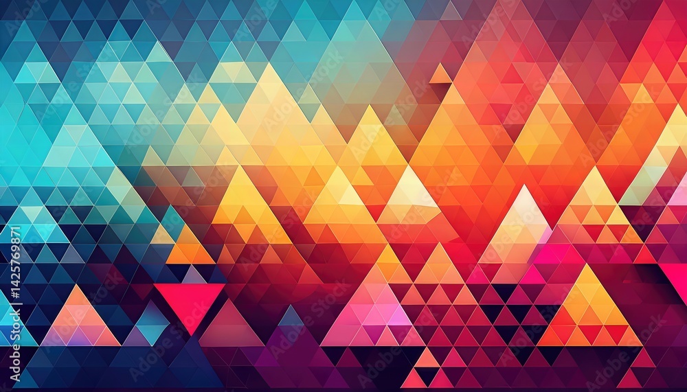 Poster vibrant gradient triangle abstraction a colorful artistic exploration of geometric patterns, radiati
