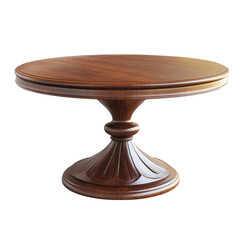 Round Wooden Table Isolated on White Background Polished Dark Wood Dining Table Furniture Interior Design Element Classic Vintage Style Home Decor Carpentry Craftsmanship Elegance Simplicity