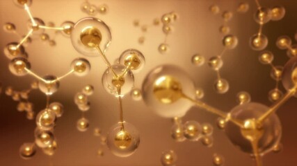 Abstract structure of molecule or atom, science or medical background, 3d illustration.Cosmetic essence molecule for cosmetic hair care advertising background.