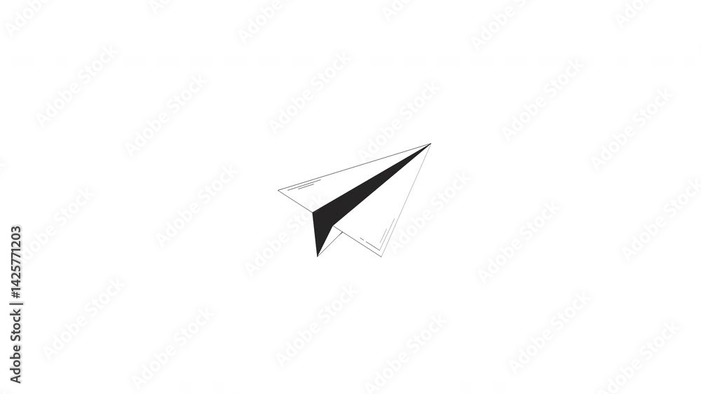 Poster paper plane flying forward outline 2d object doodle animation. send message. idea movement. creative