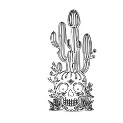 Fototapeta premium Minimalist Skull atop a Cactus in Black and White