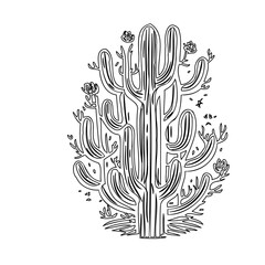 Blooming Cactus: Floral Desert Plant Black Outline