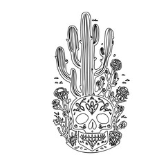 Fototapeta premium Cactus Skull floral pattern illustration art