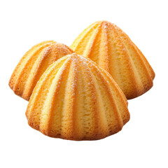 Tasty golden madeleines arranged neatly on a white background ready to be enjoyed with tea or coffee