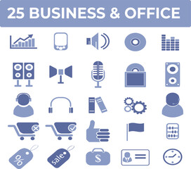 Collection of Twenty Five Business and Office Icons featuring Technology and Communication Symbols