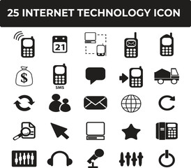 Collection of Internet Technology Icons Featuring Mobile Phones, Computers, and Communication Symbols