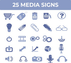 Twenty-five Media Icons Set for Website Design and App Development
