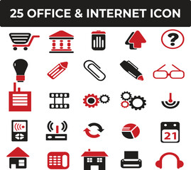 Twenty-five Red and Black Office Internet Icons Collection for Website Design