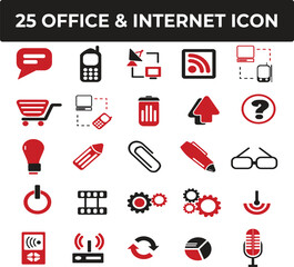 Collection of Red and Black Office Internet Icons for Website Design