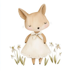 Obraz premium Hand drawn watercolor pastel style drawing. Cute illustrations with animals, girls, nature