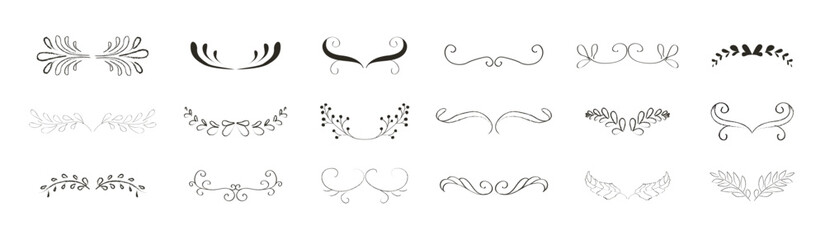 Hand Drawn Floral Leaf Clip Art Set, Set of hand drawn vector line border. Lines, borders, underline pencil strokes, drawing dividers. Doodle design. Geometric vintage fashion collection. vector illus
