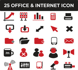 Twenty-five Red and Black Office Internet Icons Set Downloadable Graphics Design Elements