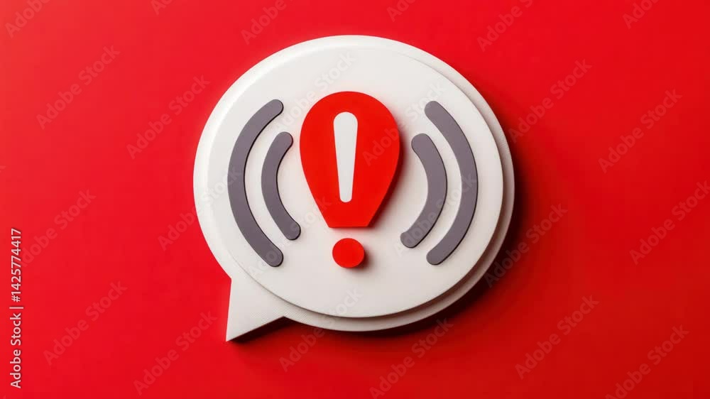 Poster red alert notification symbol in speech bubble important warning message design