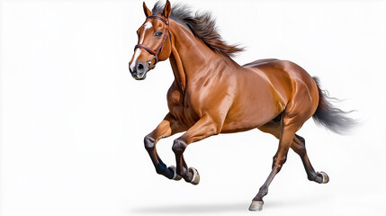 Obraz premium Bay stallion rearing - isolated on a white background. Ai Generated images