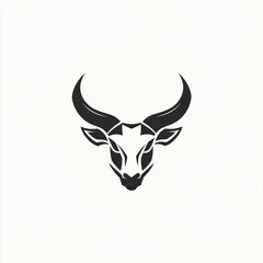 Powerful black silhouette illustration of a bull head with large horns on a white background