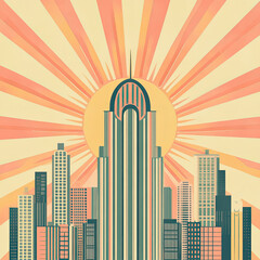 Retro Cityscape Sunrise Illustration