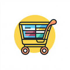 Colorful Shopping Cart Icon with Yellow Circle Background for E-commerce and Online Retail Logo Design