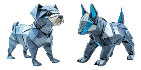 Origami-style geometric bulldog and German shepherd figures isolated on transparent background perfect for pet-themed polygon art designs