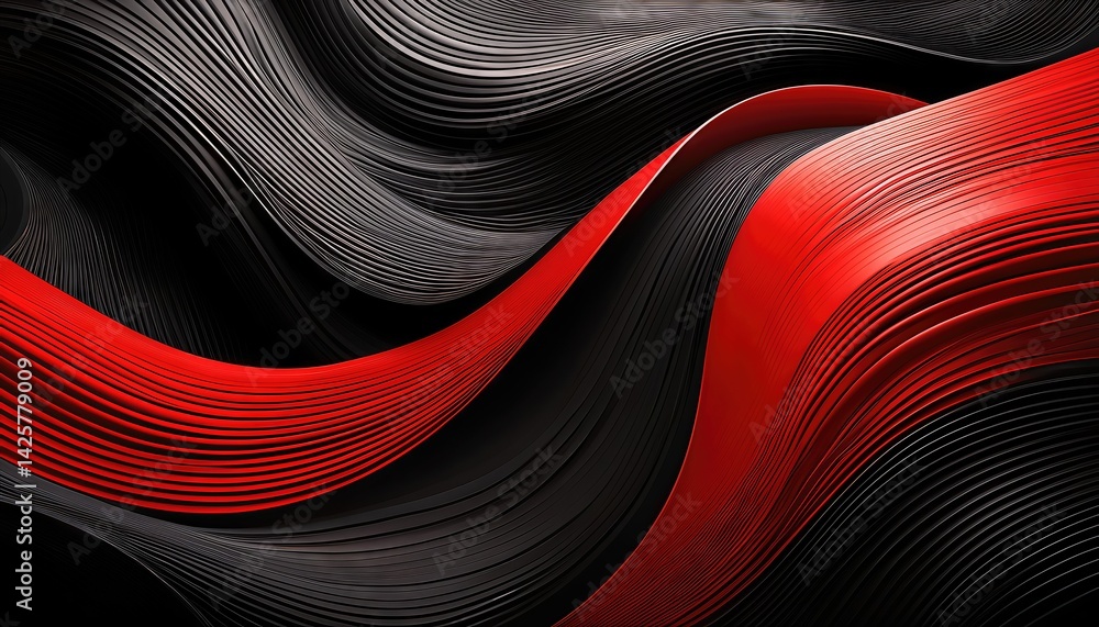 Poster dynamic, vibrant black and red abstraction flowing lines create a bold, striking scene with an empha