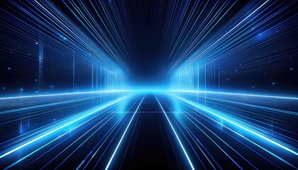 Radiant Glowing Blue Rectangle in Abstraction, Emanating Luminous Light Rays Against a Void Backdrop, Depicting an Ethereal, Futuristic Mood.