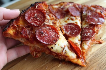 Thin crust pepperoni pizza slice.