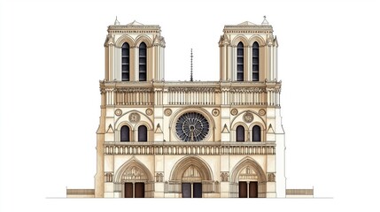 Notre-Dame Cathedral. Notre-Dame Cathedral hand drawn watercolor illustration