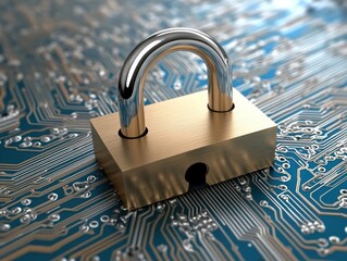 Padlock on circuit board