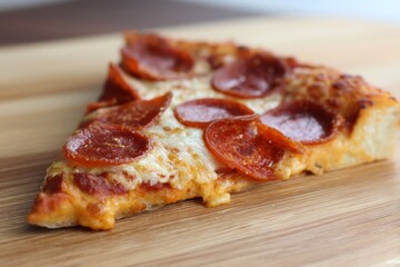 Thin crust pepperoni pizza slice.