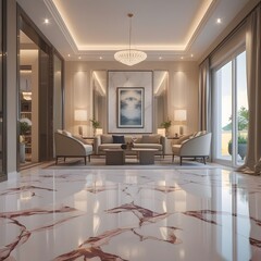 Luxury Living Room Featuring Marble Patterns and Architectural Lighting