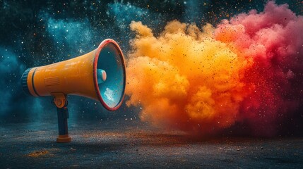 Loud announcement amidst vibrant color explosion