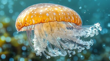 Stunning macro photography of a jellyfish pulsating gracefully in slow motion underwater environment