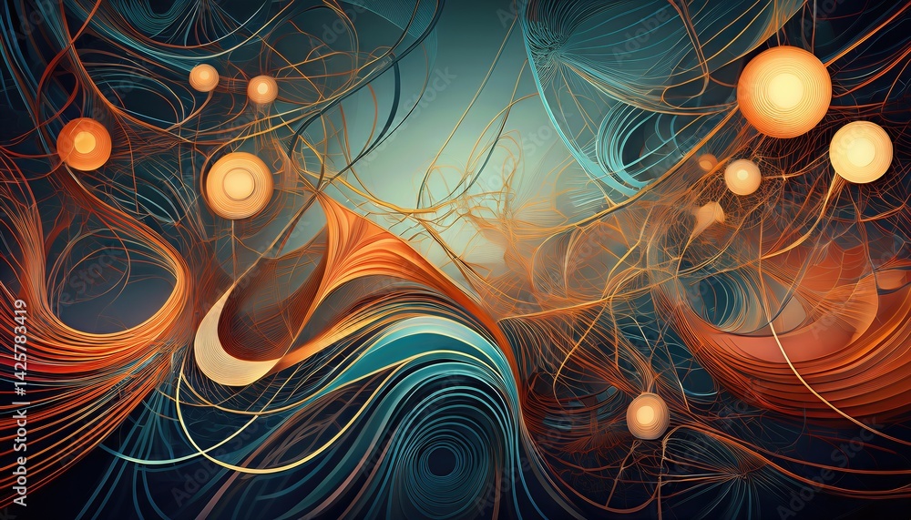 Poster dynamic abstraction swirling lines and shapes in a mesmerizing kaleidoscope of colors, offering a vi