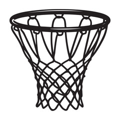 Hand drawn Vector Black silhouettes Basketball basket with net, Basketball Goal, basketball hoop on white background