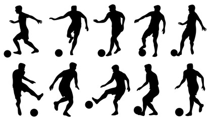 set of soccer tricks silhouette vector on white background