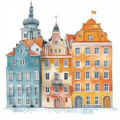 Fototapeta premium Riga Old Town. Riga Old Town hand drawn watercolor illustration