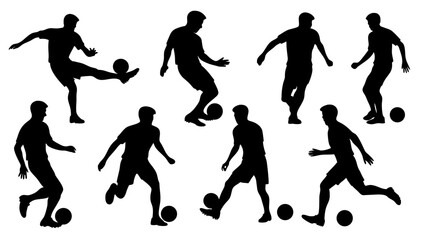 set of soccer tricks silhouette vector on white background