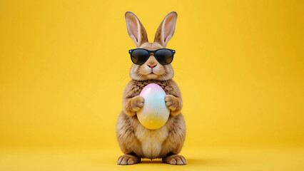Stylish Rabbit Celebrating Easter with Yellow Background