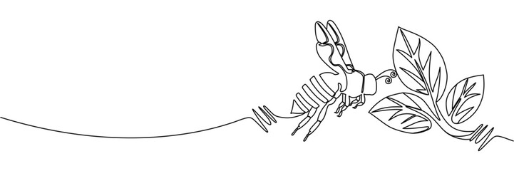 line art bee illustration on white background