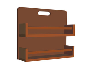 Wooden two-tier wall shelf with rectangular backboard and handle cutout for modern storage