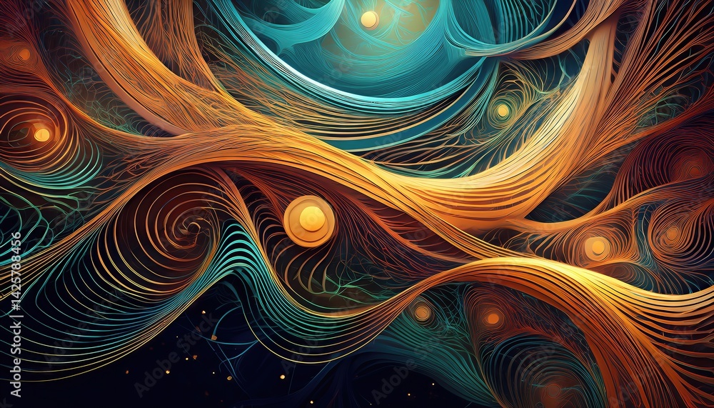 Poster intricate abstract network mesmerizing lines and shapes in a vibrant, dynamic visual symphony, showc