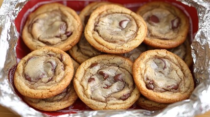 Fototapeta premium Close-up macro shot of a bunch of cookies displayed together in a tin with rich colors and tempting textures