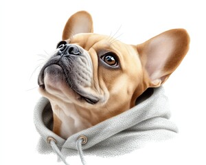 Stylish French Bulldog with a hoodie portrait.