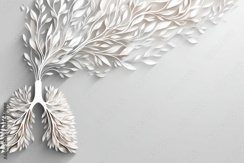 Poster paper-cut style lungs transforming into smoke leaves present a visual representation of health and t