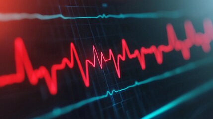 Fototapeta premium Red ECG Heartbeat Monitor Screen Display Medical Technology Cardiac Rhythm